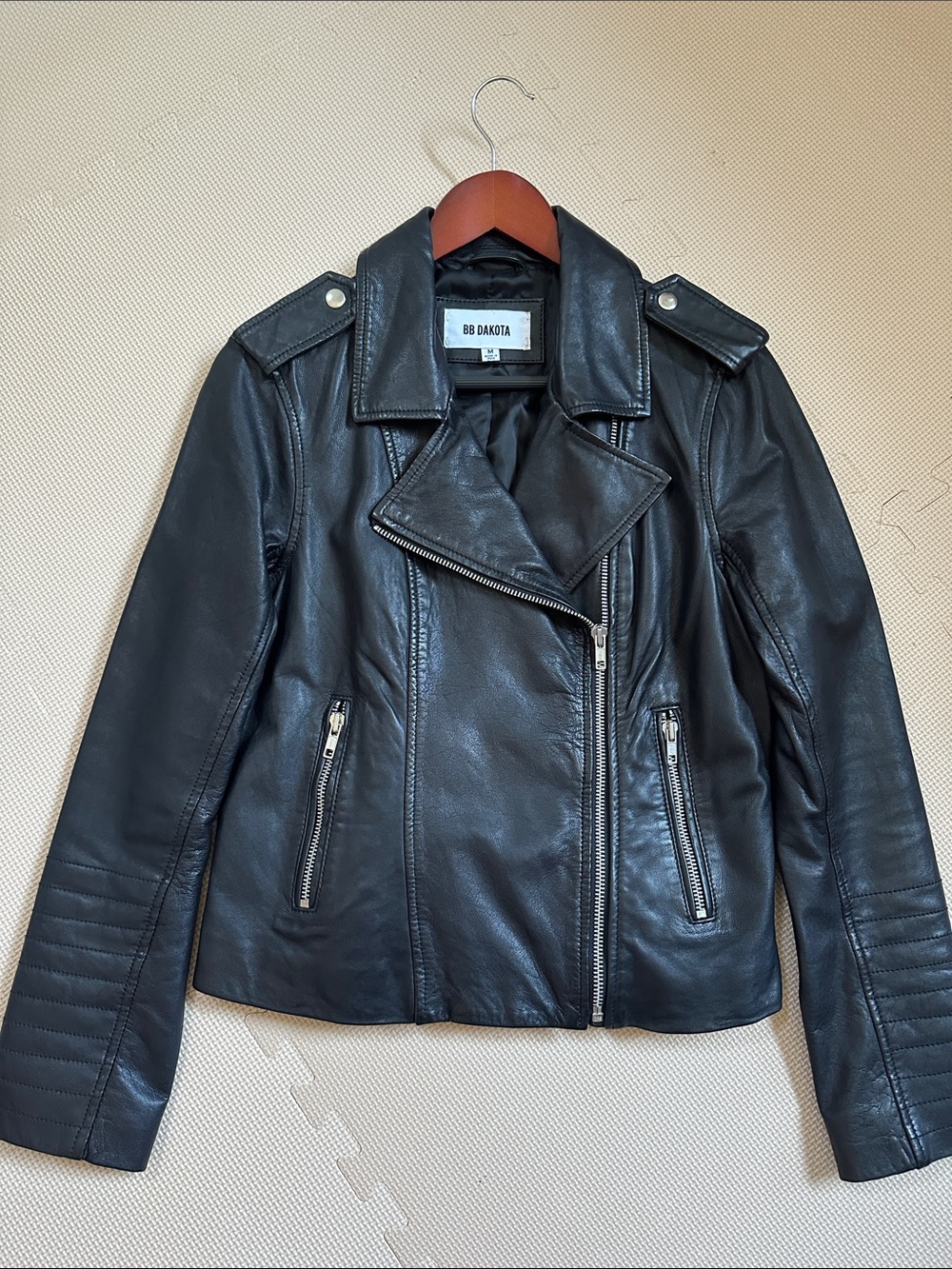 BB Dakota Black Asymmetric Leather Moto Jacket